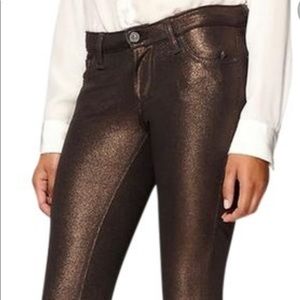 AG “The Legging, Super Skinny” bronze shimmer.